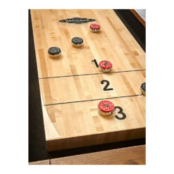 Brunswick Parsons 14' Shuffleboard Table 12 Brunswick Parsons 14' Shuffleboard Table -Game Series Store Brunswick Parsons 14 Foot Shuffleboard Table closeup Game Room Spot